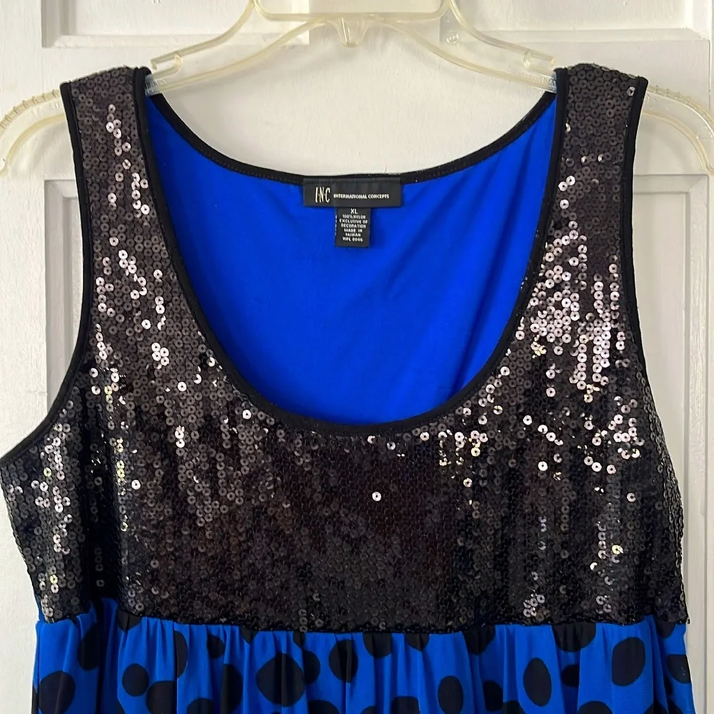 NWOT ALFANI Women's Sleeveless Sequins and Royal Blue and Black Blouse. Size:XL. - Picture 7 of 8